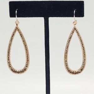 Gold Tone Brown Crystal Teardrop Earrings